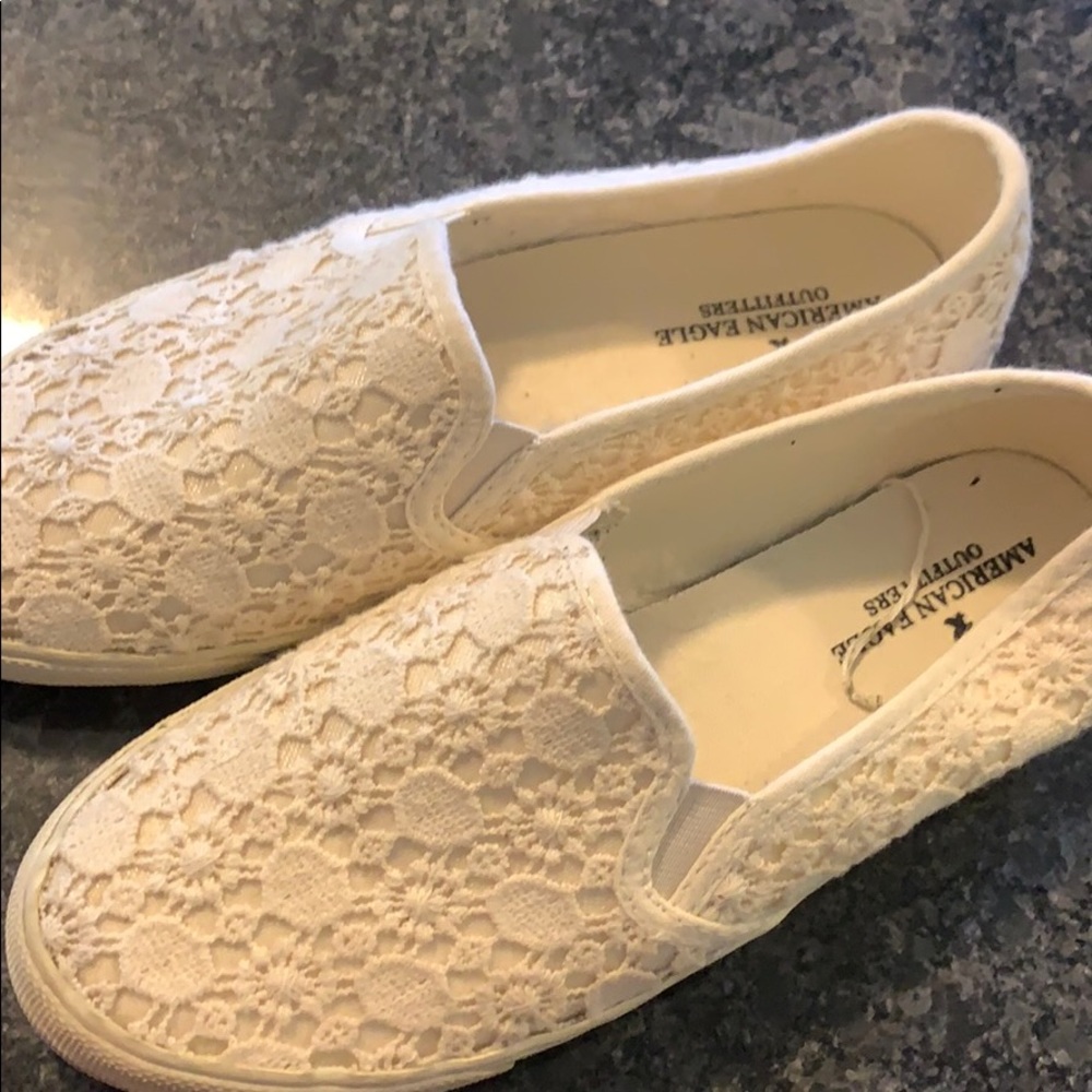 White lace design slip ons